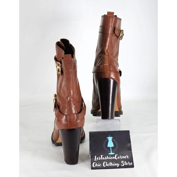 Michael Kors Women's Brown Leather High Heel Mid Calf Boots  Size 10W 302 - Picture 6 of 15